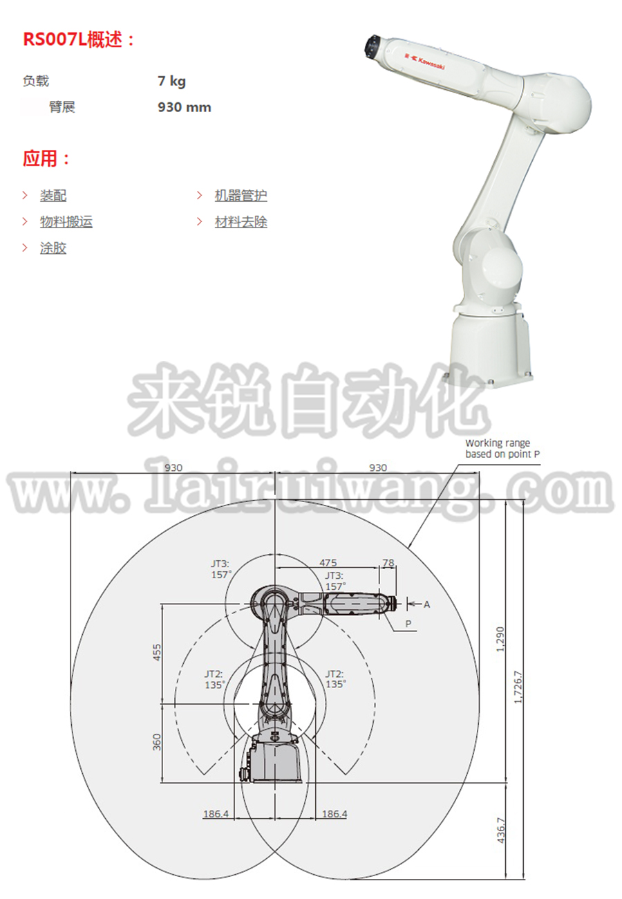 来锐自动化川崎机器人RS007L参数