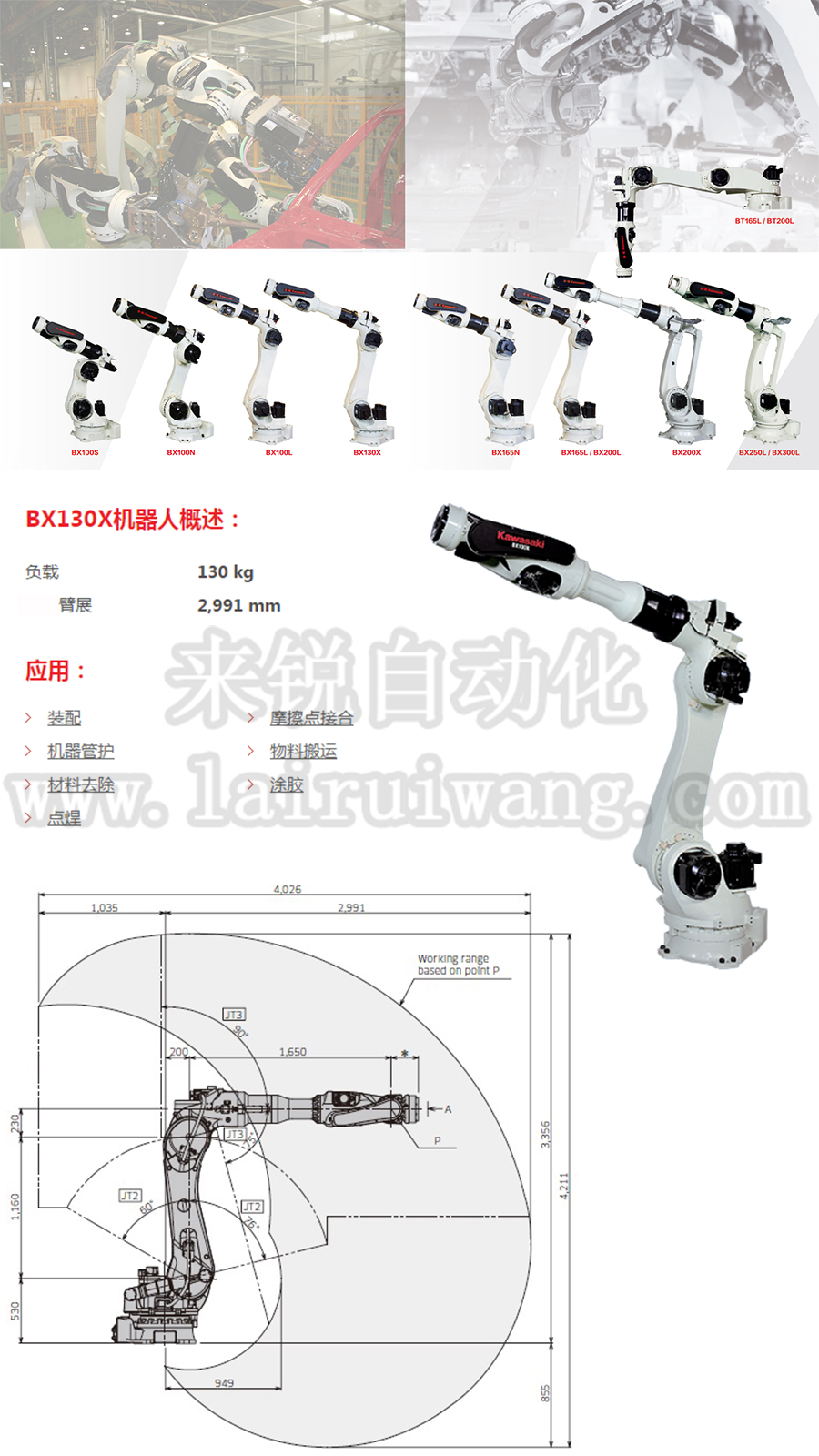 来锐自动化川崎BX130X点焊机器人参数